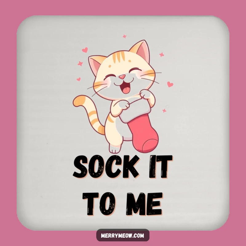 Funny Swatting Cat Stocking Coaster: Hilarious Holiday Surface Protection