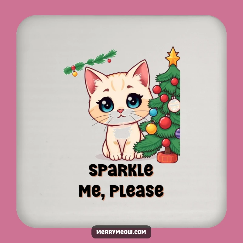Funny Wide-Eyed Cat Christmas Tree Coaster: Hilarious Holiday Surface Protection