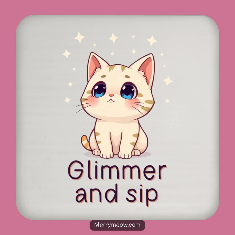 Funny Surprised Cat Twinkling Lights Drink Coaster, Humorous Holiday Table Protector