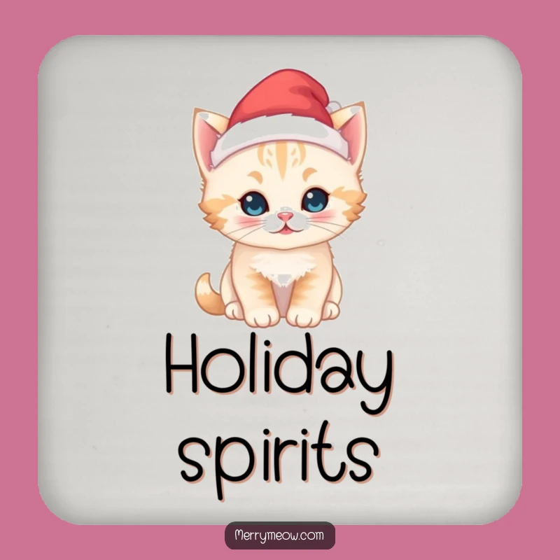 Funny Kawaii Kitten Santa Coaster Set - Festive Kitty Protection for Holiday Tables