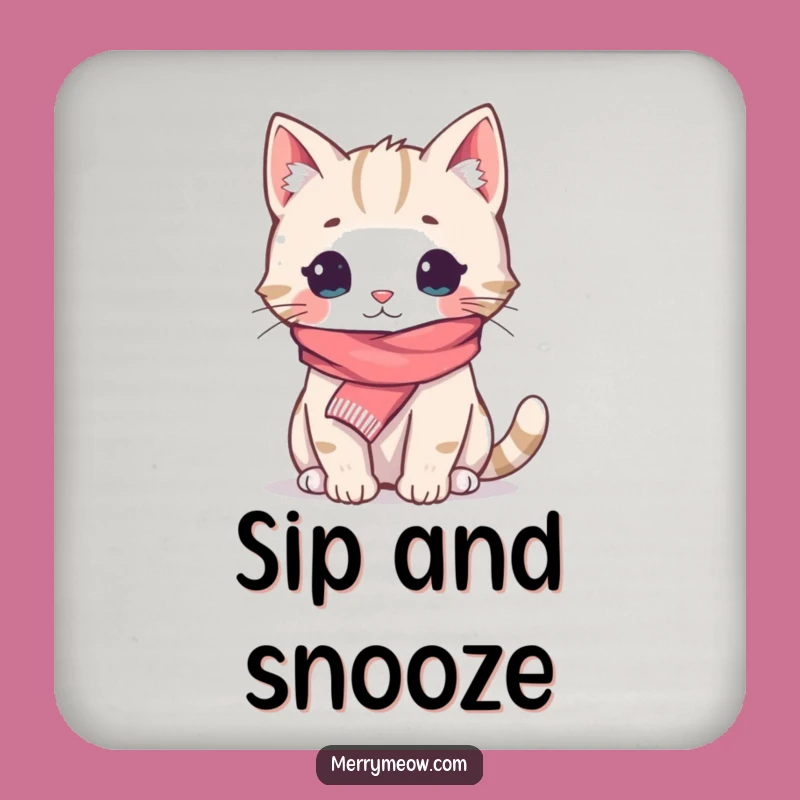 Funny Cozy Cat Scarf Drink Coaster: Protect Surfaces with Adorable Feline Humor