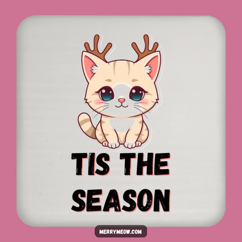 Funny Reindeer Antler Cat Coaster: Hilarious Holiday Surface Protection