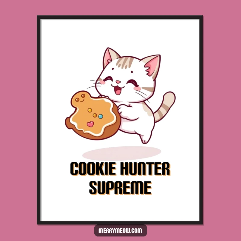 Funny Cat Cookie Pounce Poster: Whimsical Wall Art, Hilarious Home Decor