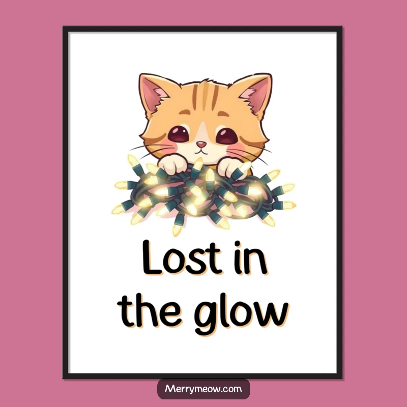 Funny Cat Christmas Lights Poster: Peek-a-Boo Holiday Wall Art Gift
