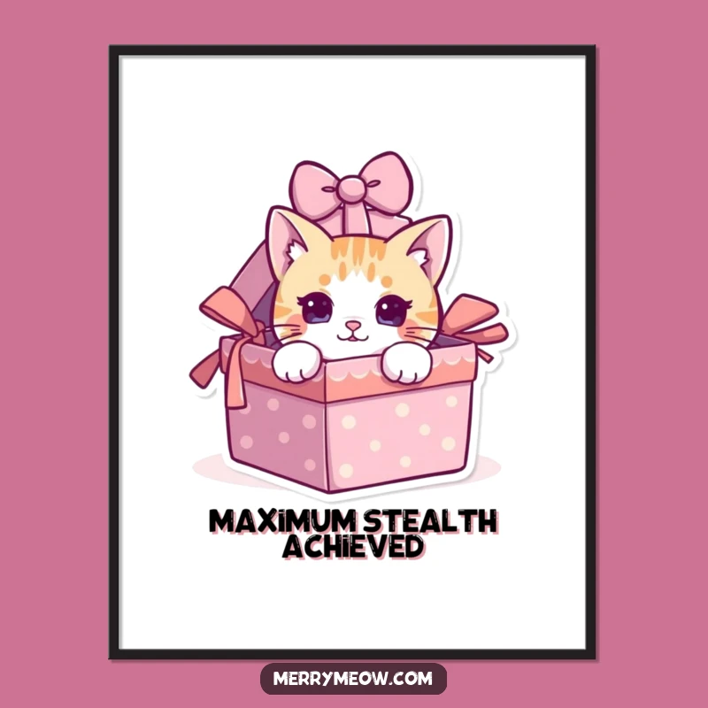 Funny Cat Peeking Gift Box Poster - Whimsical Wall Art for Cat Lovers!