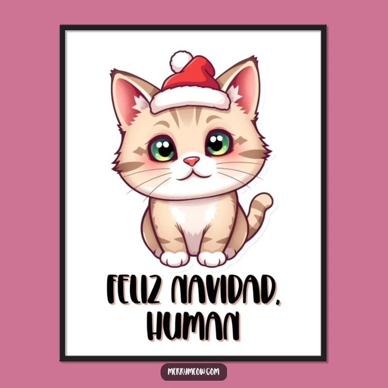 Funny Cat Santa Poster - Tiny Hat, Festive Feline Art, Charming Christmas Funny Gift