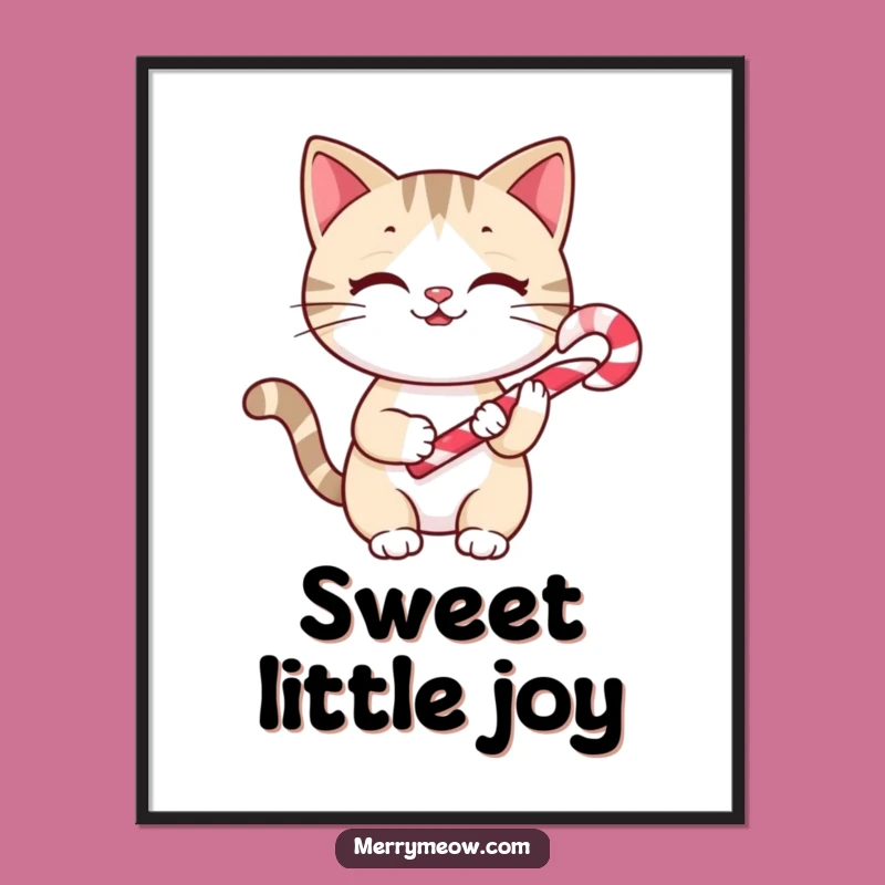 Funny Cheery Cat Candy Cane Poster: Decorate with Sweetness, A Hilarious Gift!