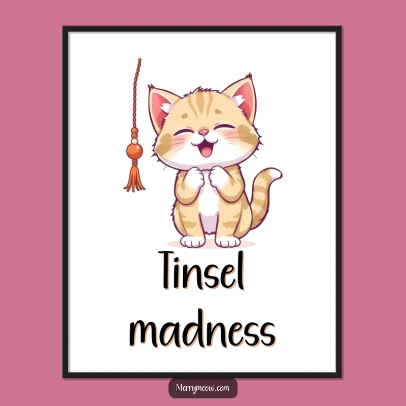 Funny Kitten Tinsel Poster - Playful Cat Art for Festive Wall Decor