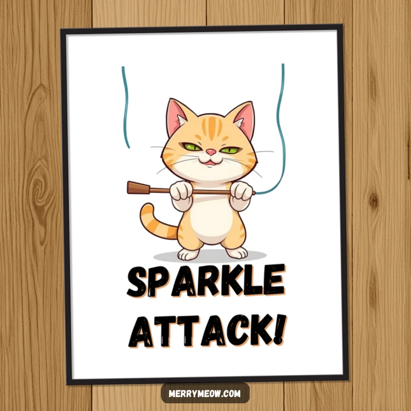 Funny Poster: A mischievous cat batting at shiny holiday tinsel, capturing festive playfulness.