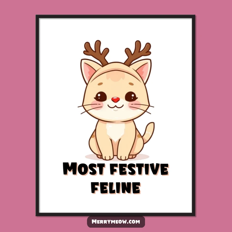 Funny Reindeer Cat Poster: Charming Holiday Art for Festive Walls