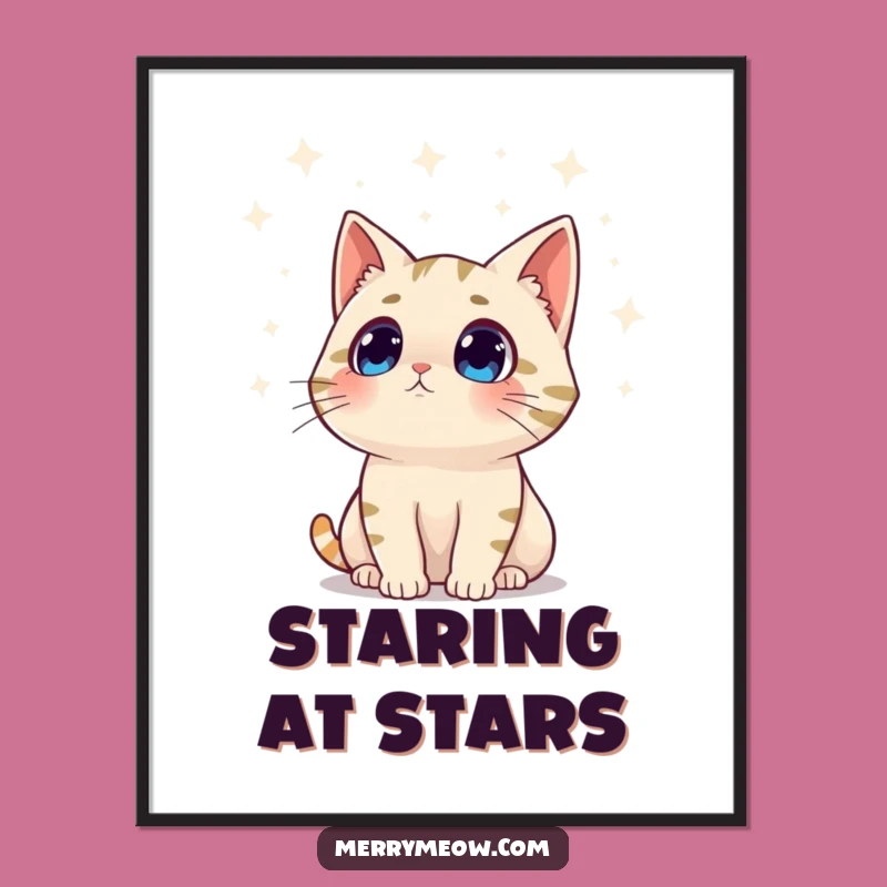 Funny Surprised Cat Twinkling Lights Poster, Whimsical Holiday Wall Art Gift