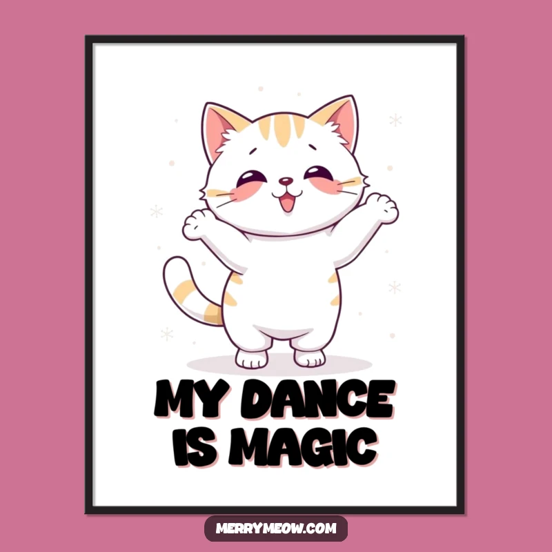 Funny Kawaii Snow Dance Cat Poster: Winter Wall Art, Hilarious Decor