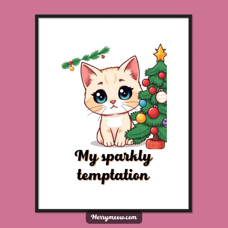 Funny Wide-Eyed Cat Christmas Tree Poster: Hilarious Feline Holiday Art