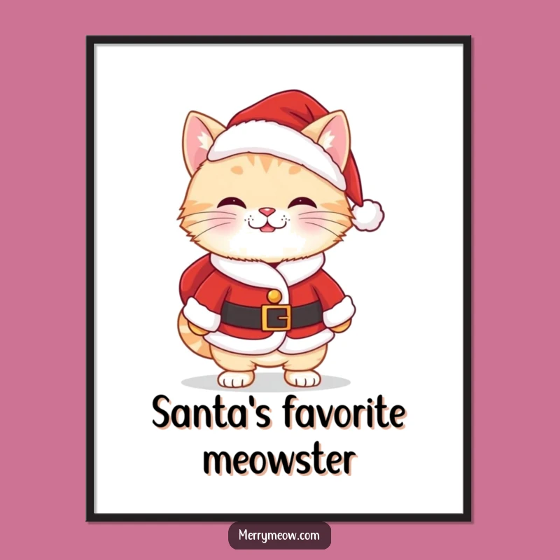 Funny Kawaii Santa Cat Poster: Cheeky Grin Wall Art, Hilarious Home Decor