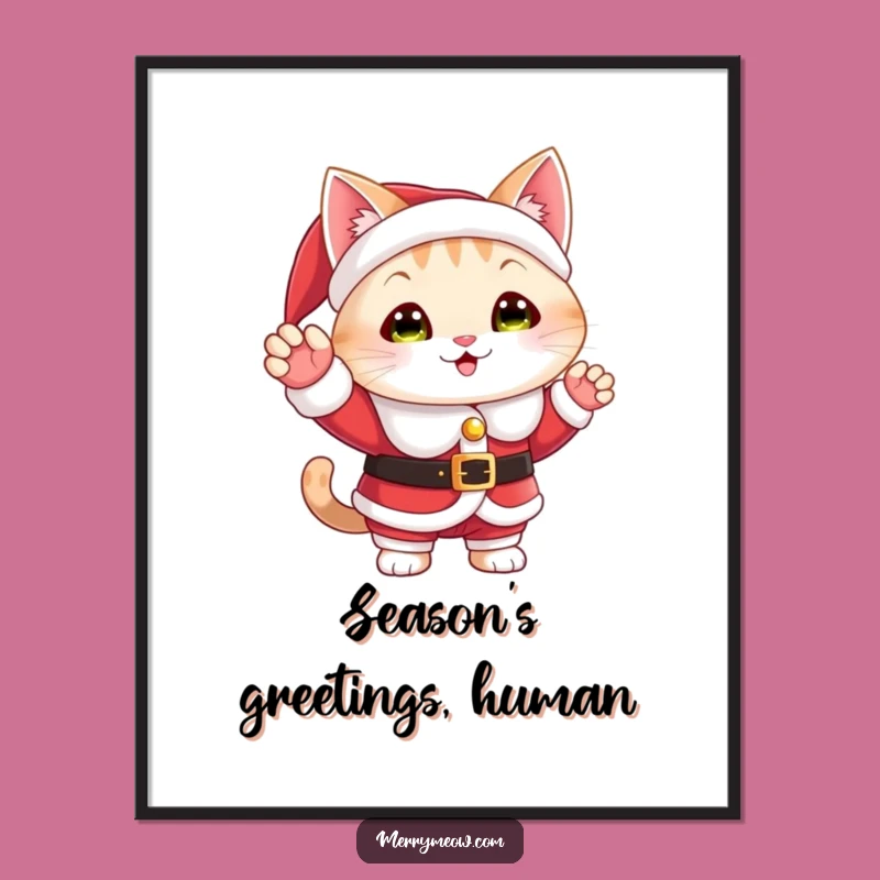 Funny Santa Cat Poster: Cheerful Wave Holiday Wall Art Gift For Cat Lovers