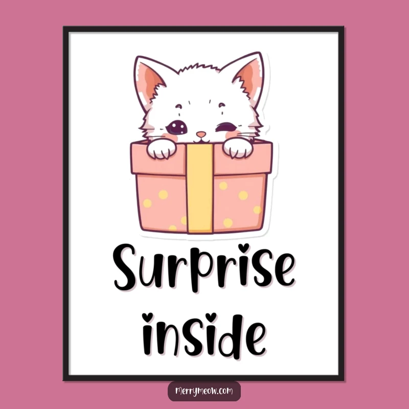 Funny Kitten Gift Box Poster: Adorable Surprise for Your Walls