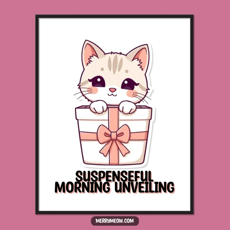 Funny Cat Gift Box Poster: Peeking Feline Art for Charming Decor Gift