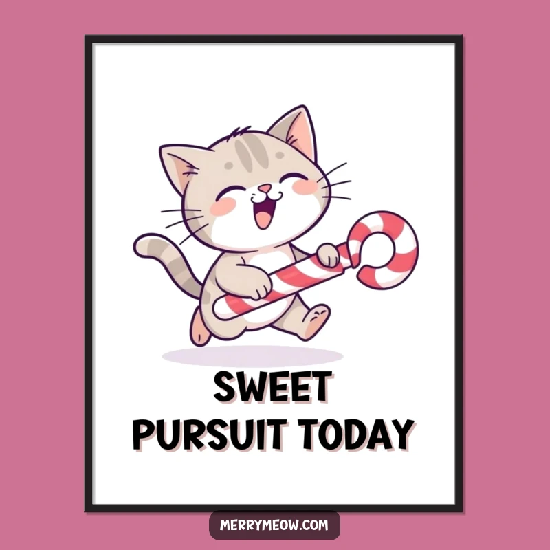 Funny Cat Candy Cane Poster: Playful Holiday Wall Art!