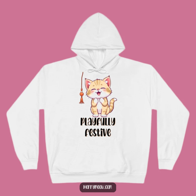 Cozy Funny Kitten Tinsel Hoodie - Warm & Playful Holiday Cat Design