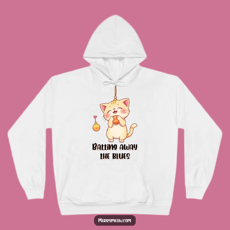 Funny Cat Ornament Batting Hoodie: Cozy Playful Feline Design for Warmth Gift