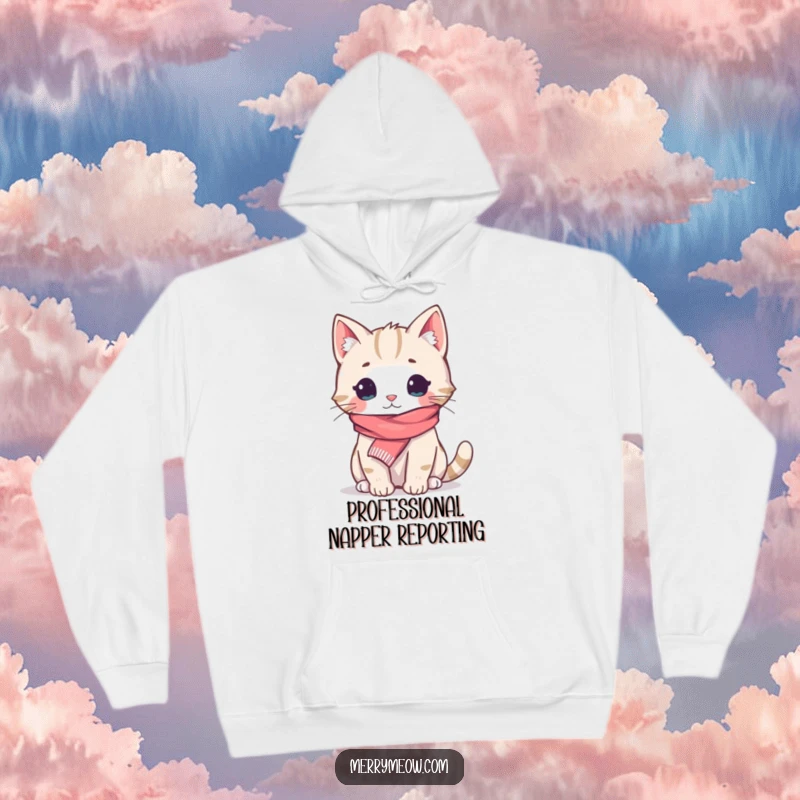 Funny Hoodie: A snug cat in a tiny scarf, embodying ultimate coziness and warmth, ideal for a hilarious funny gift.
