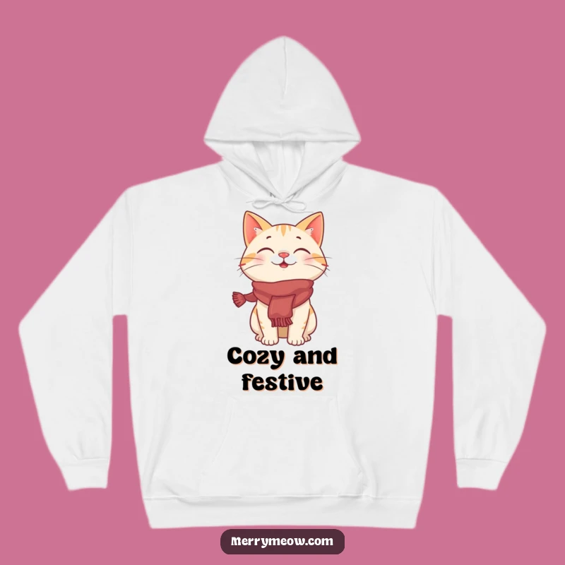 Funny Giggling Cat Festive Scarf Hoodie, Cozy Holiday Humor Gift for Cat Fans