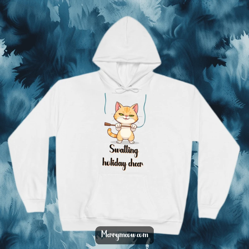 Funny Hoodie: A mischievous cat batting at tangled tinsel, embodying the spirit of holiday playfulness.