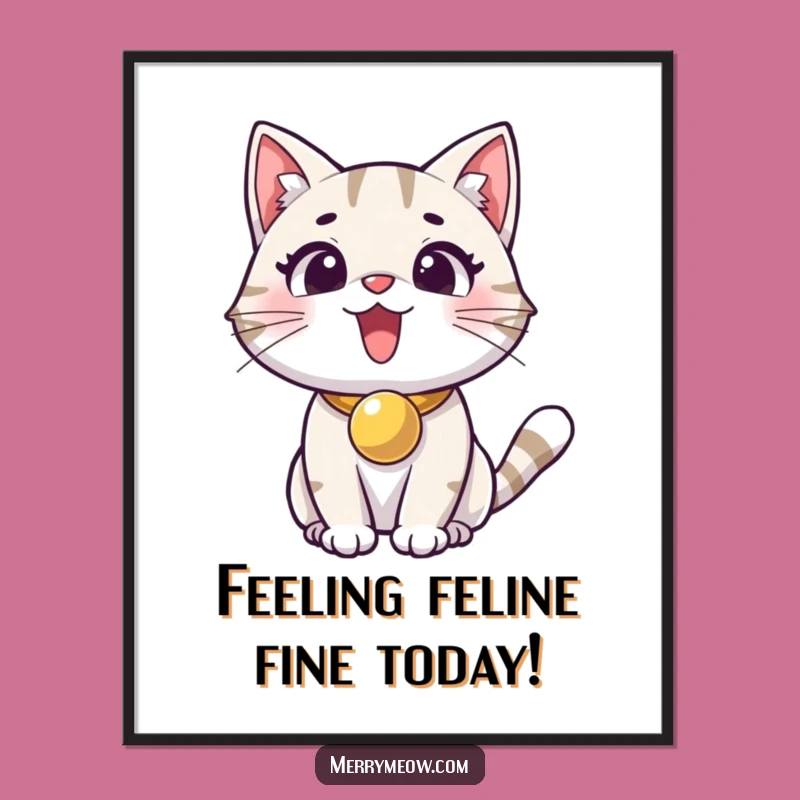 Free Printable Excited Cat Wall Art: Jingle Bell Downloadable Decor