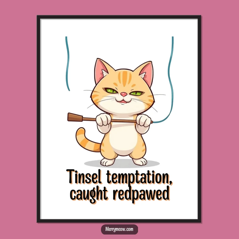 Free Printable Wall Art: Mischievous Cat Tinsel Play, Quirky Downloadable Art!