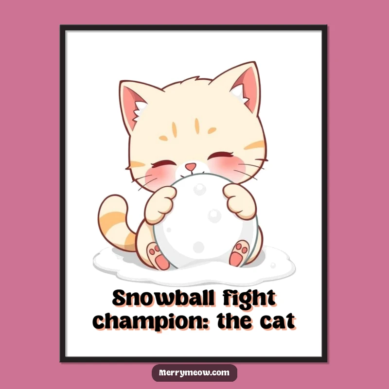 Free Printable Wall Art: Playful Snowball Cat for Winter Decor