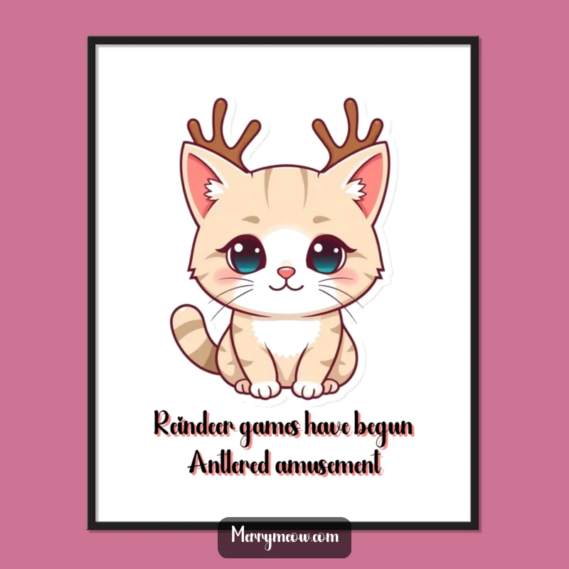 Funny Cat Reindeer Art: Free Printable Wall Decor, Whimsical Holiday Downloadable Home Gift