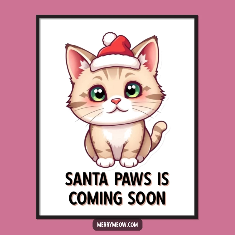 Funny Free Printable Wall Art: Cat in Santa Hat! Festive Downloadable Art
