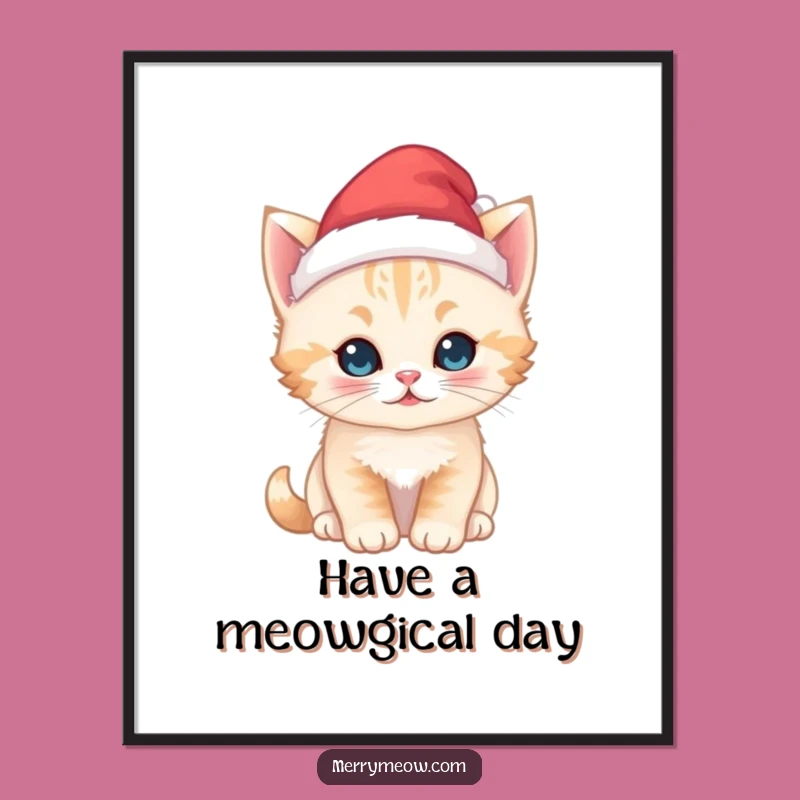 Kawaii Kitten Santa Hat Art - Free Printable Holiday Decor Download