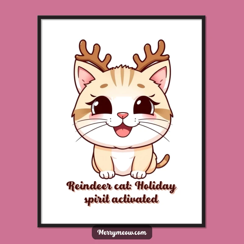 Free Printable Wall Art: Hilarious Antler Cat Smiling for Your Decor