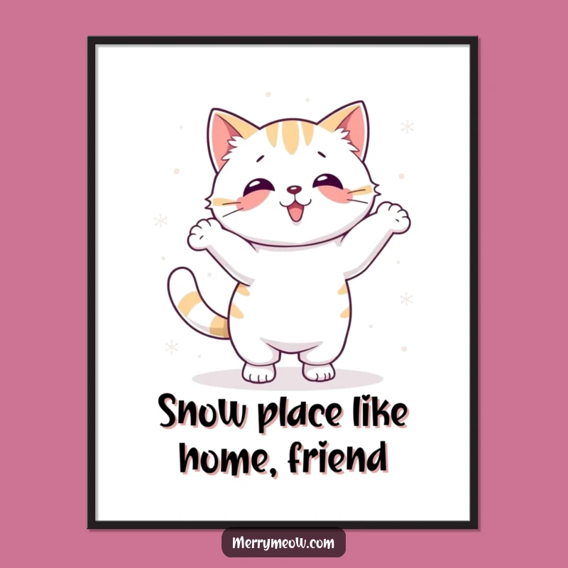 Free Printable Wall Art: Snow Dance Cat - Whimsical Winter Downloadable Art!