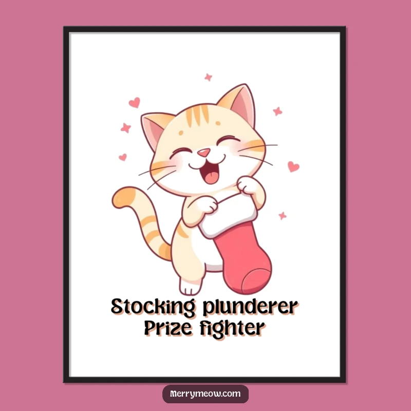 Funny Cat Stocking Art: Free Printable Wall Decor, Playful Holiday Downloadable Home Gift