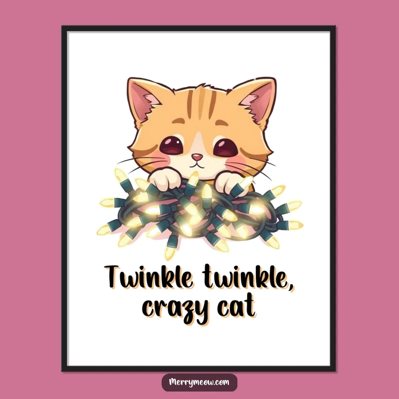 Free Printable Funny Cat Lights Wall Art - Peekaboo Kitty Downloadable Decor