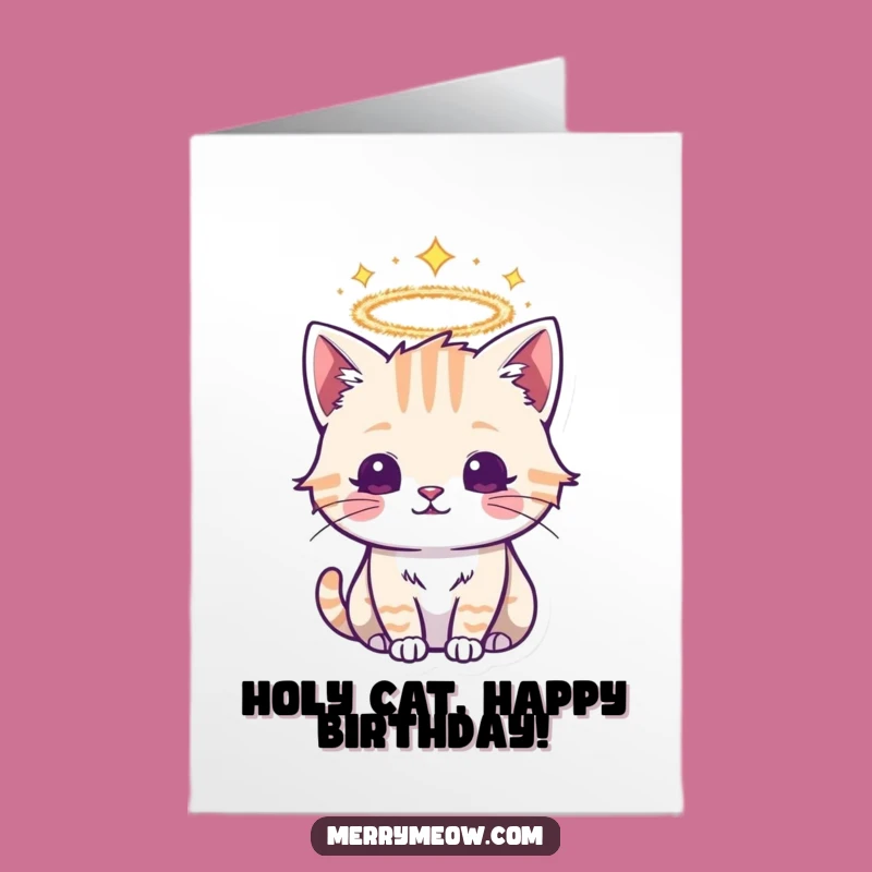 Free Printable Angel Cat Birthday Card: Funny Tinsel Halo Downloadable Gift