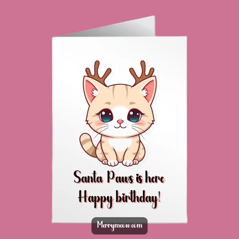 Free Printable Birthday Card: Cat in Reindeer Antlers, Funny Holiday Downloadable Gift