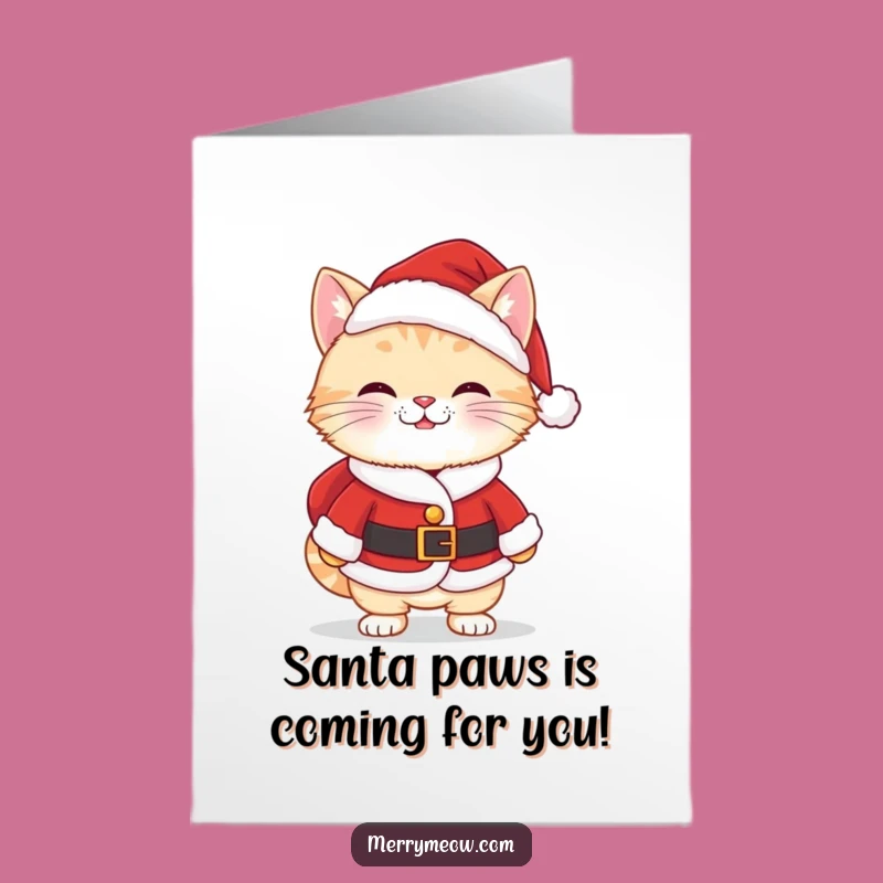 Free Printable Birthday Card: Cheeky Kawaii Cat Santa - Funny Downloadable Gift!