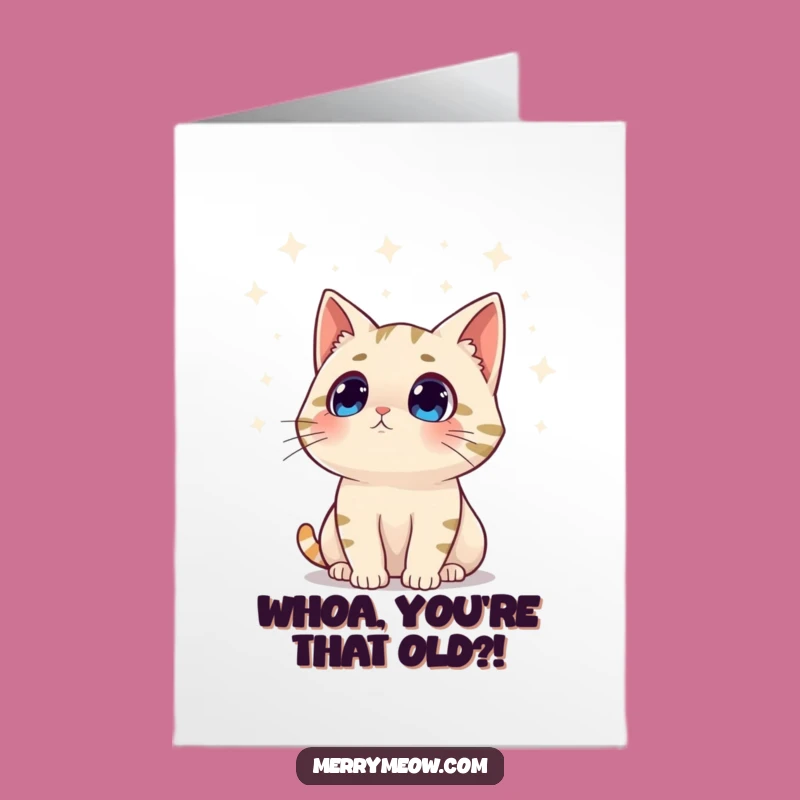 Free Printable Birthday Card: Surprised Cat Twinkling Lights - Funny Downloadable Gift
