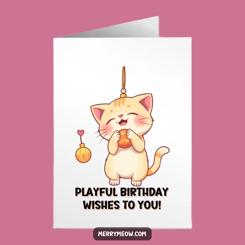 Free Printable Playful Cat Birthday Card: Funny Ornament Batting Downloadable Gift