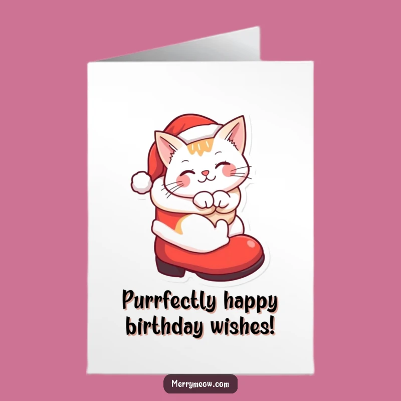 Free Printable Santa Boot Cat Birthday Card: Cozy Funny Downloadable Gift