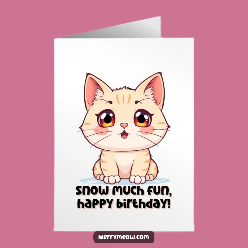 Free Printable Birthday Card: Snow Watching Cat - Excited Downloadable Joyful Gift
