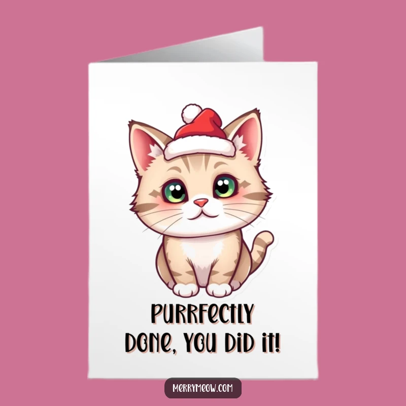 Free Printable Congrats Card: Cat in Santa Hat! Festive Achievement!