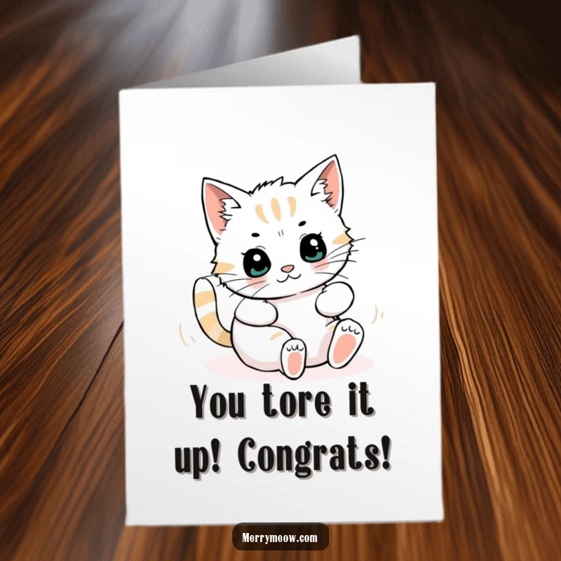 Funny Free Printable Congratulations Card: Cat gone wild in gift wrap, a hilarious downloadable surprise.