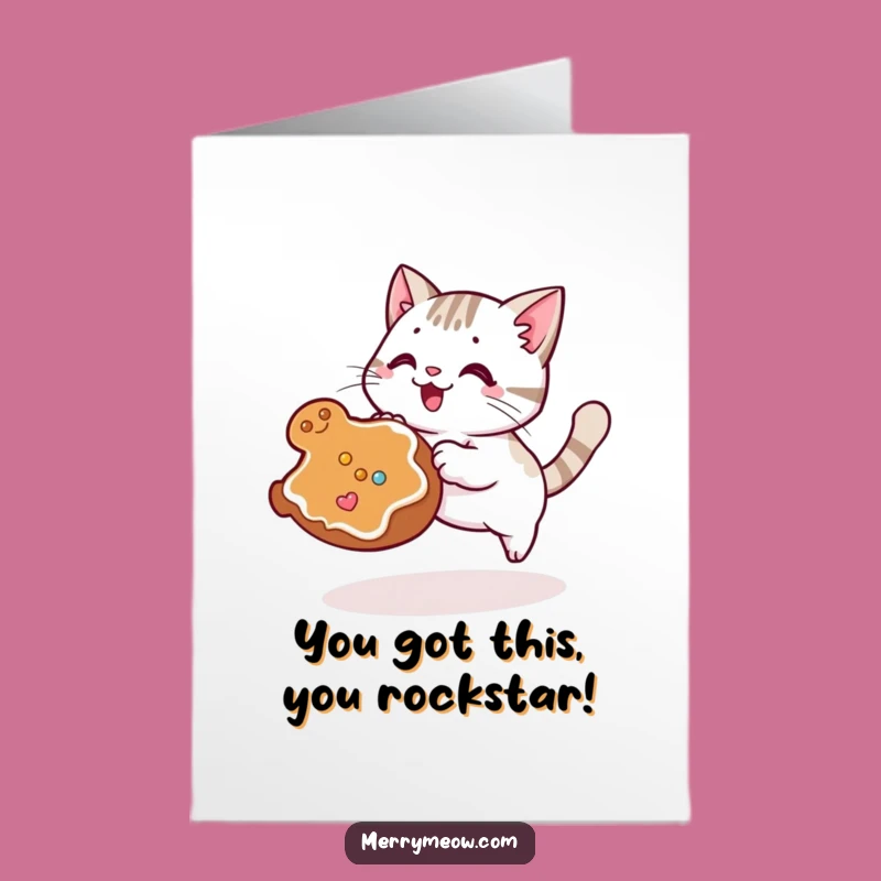 Free Printable Congrats Card: Pouncing Cat & Cookie - Funny Downloadable Joy!