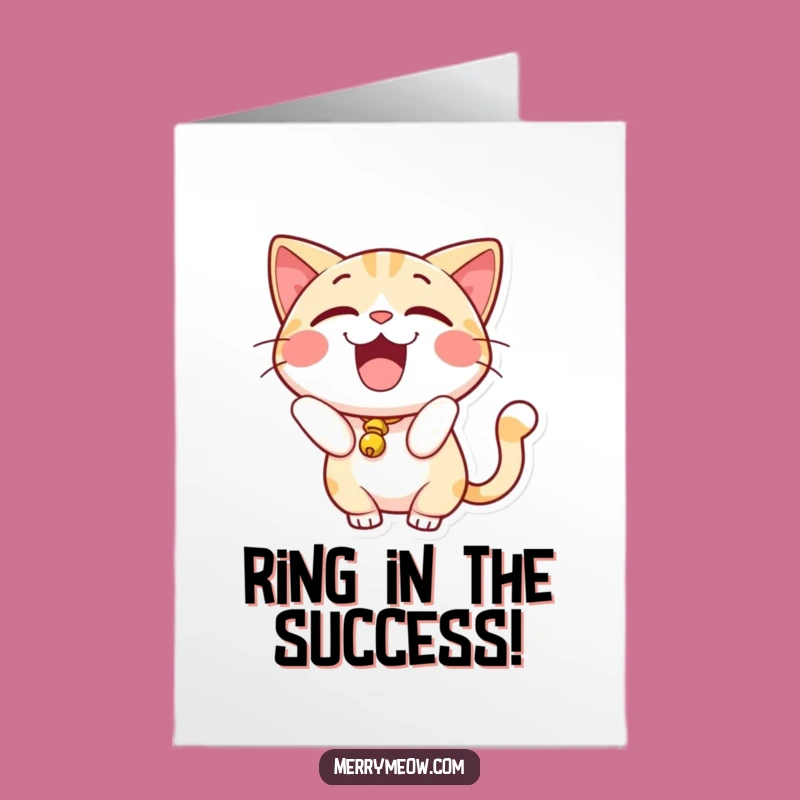 Free Printable Congratulations Card: Excited Cat Rings Success, Downloadable Gift!