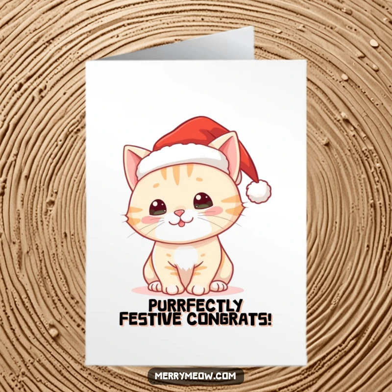 Funny Free Printable Congratulations Card: Cute cat wearing a Santa hat, offering festive and joyful congratulations.