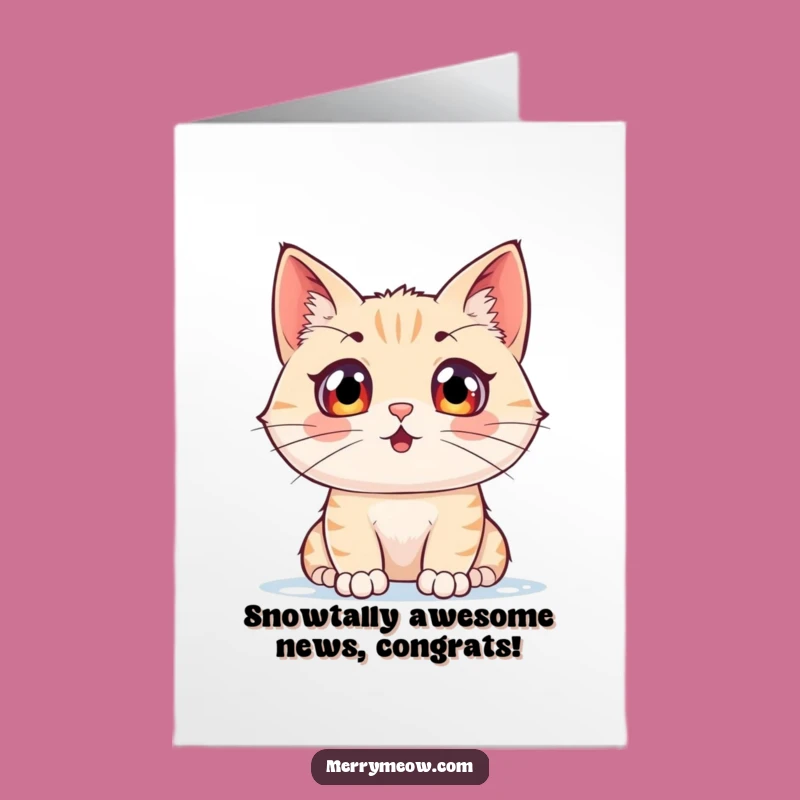 Free Printable Congrats Card: Excited Snow Cat - Whimsical Downloadable Gift